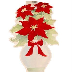 Vintage Christmas Die Cut Eureka USA Poinsettia Arrangement Flocked NOS